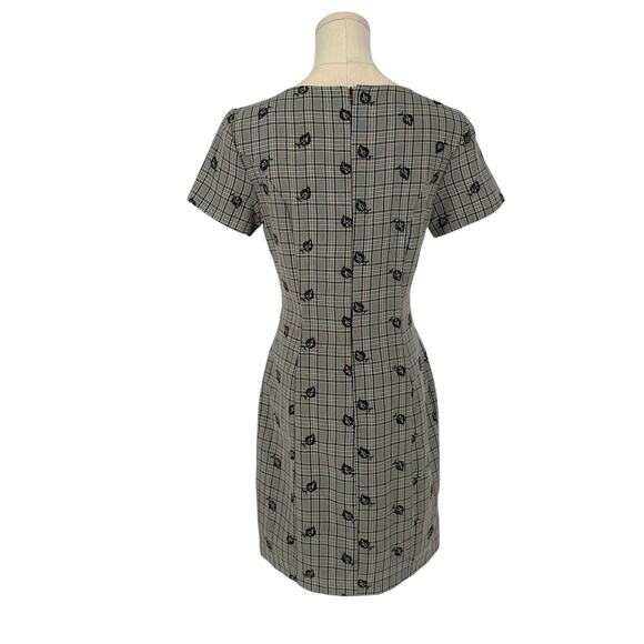 Vintage 1990s Tabloid Plaid Office Siren Square Neck Embroidered Mini Dress Sz 6 - Picture 3 of 10